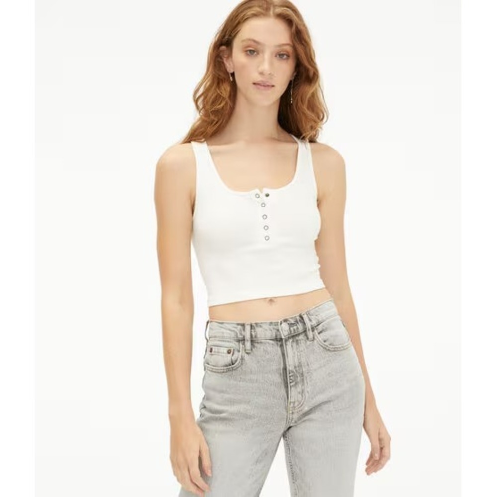 Aeropostale Women's Seriously Soft Seamless Cropped Henley Tank Cream Size XS